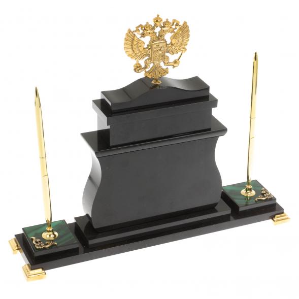 Настольные часы &amp;quot;Герб России&amp;quot; с ручками из малахита 127532