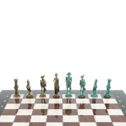 Шахматы &amp;quot;Отечественная война 1812 г. &amp;quot; фигуры бронза / патина 40х40 см мрамор лемезит