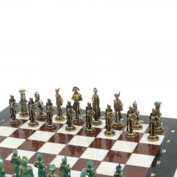 Шахматы &amp;quot;Отечественная война 1812 г. &amp;quot; фигуры бронза / патина 40х40 см мрамор лемезит