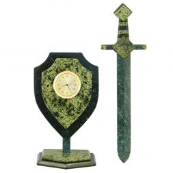 Часы подарочные &amp;quot;Щит и меч&amp;quot; из камня змеевик