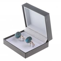 Запонки камень голубой апатит круглые