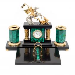 Настольный прибор &amp;quot;Георгий Победоносец&amp;quot; камень малахит