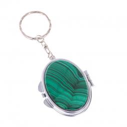 Складное зеркало брелок из малахита овальное