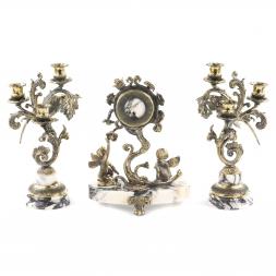 Каминные часы &amp;quot;Колибри&amp;quot; из мрамора с канделябрами из бронзы