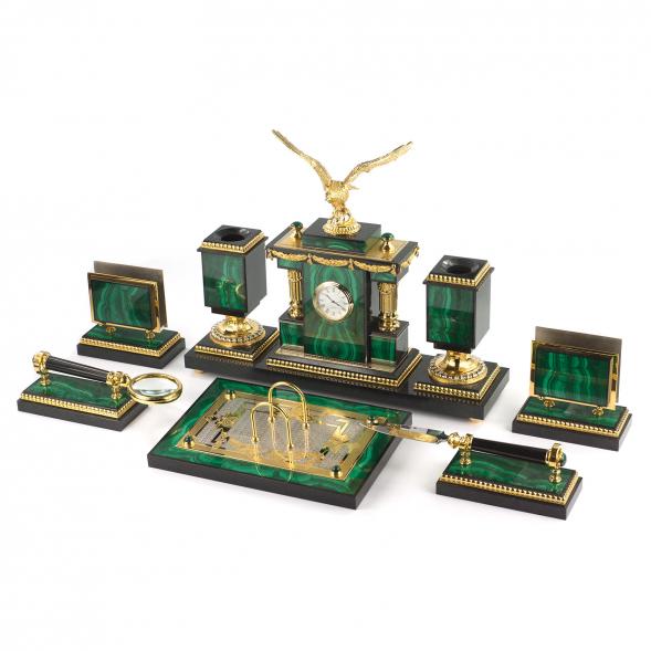 Настольный набор из малахита &amp;quot;Орел&amp;quot; Златоуст 114002