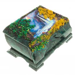 Шкатулка с рисунком &amp;quot;Водопад&amp;quot; змеевик 21х12х8,5 см ПЗ