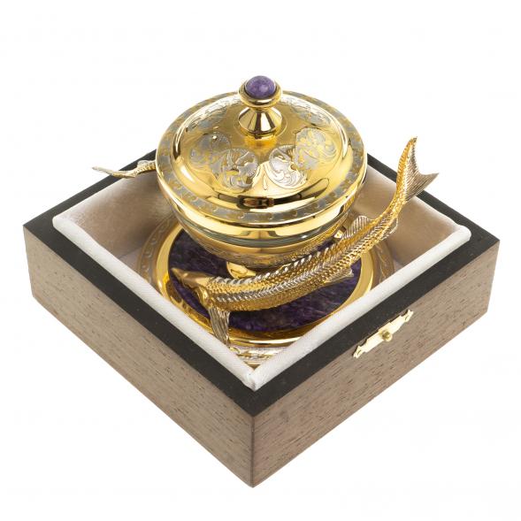 Икорница &amp;quot;Две стерлядки&amp;quot; камень чароит Златоуст 124183