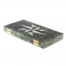 Нарды из камня "Роза ветров" белый мрамор / офиокальцит