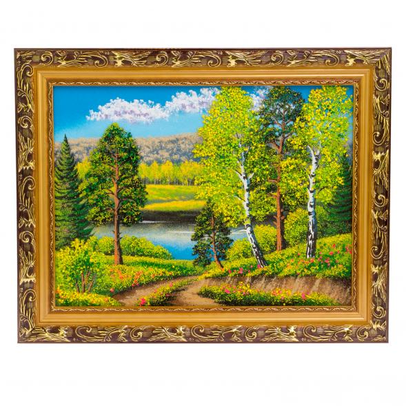 Картина &amp;quot;Летний пейзаж&amp;quot; багет бронза 46х36 см, каменная крошка 126008