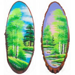 Панно на срезе дерева "Лето" вертикальное 80-85 см каменная крошка