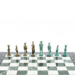 Шахматы &amp;quot;Отечественная война 1812 г. &amp;quot; фигуры бронза / патина 40х40 см мрамор змеевик