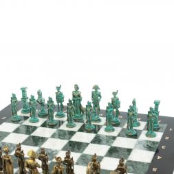 Шахматы &amp;quot;Отечественная война 1812 г. &amp;quot; фигуры бронза / патина 40х40 см мрамор змеевик