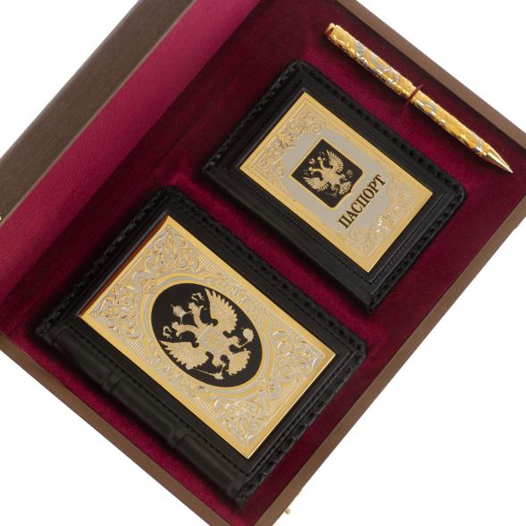 Подарочный набор &amp;quot;Держава&amp;quot; обложка для паспорта, ежедневник и ручка с гравюрой 122541