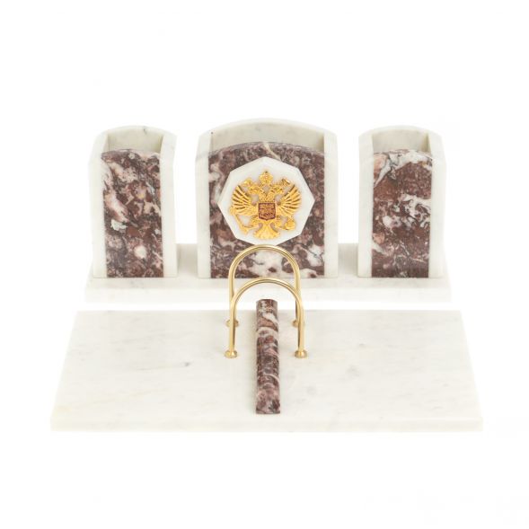 Письменный набор &amp;quot;Канцелярский&amp;quot; с гербом из мрамора и креноида 127455