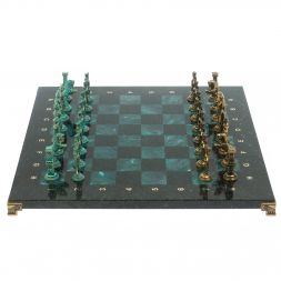 Шахматы &amp;quot;Отечественная война 1812 г. &amp;quot; фигуры бронза / патина 40х40 см змеевик