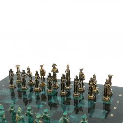 Шахматы &amp;quot;Отечественная война 1812 г. &amp;quot; фигуры бронза / патина 40х40 см змеевик