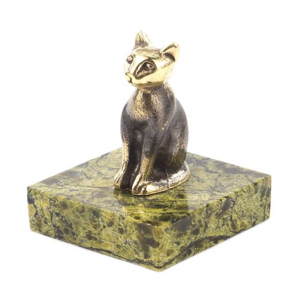 Бронзовая статуэтка &amp;quot;Кошка сидит&amp;quot; основание из камня 119832