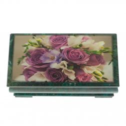 Шкатулка "Букет роз" из змеевика 16х8х7,5 см