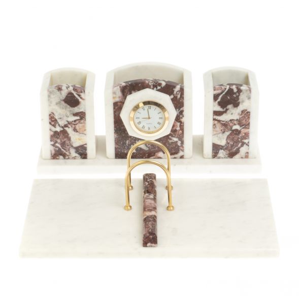 Письменный набор &amp;quot;Канцелярский&amp;quot; с часами мрамор креноид 127456