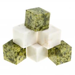 Камни для виски 6 кубиков микс белый мрамор, змеевик