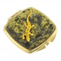 Зеркальце закругленное из змеевика с ящерицей цвет золото