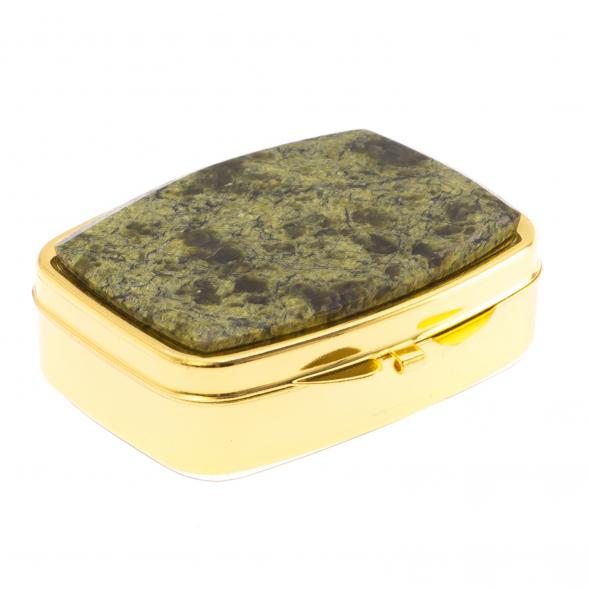Таблетница на 2 отделения камень змеевик цвет золото 124955