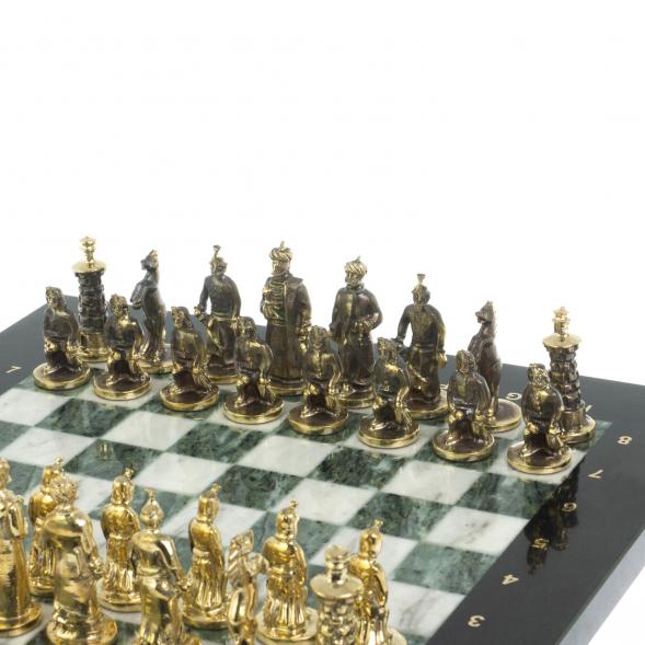 Шахматы &amp;quot;Турецкие&amp;quot; из бронзы змеевика и мрамора 32х32 см 128079