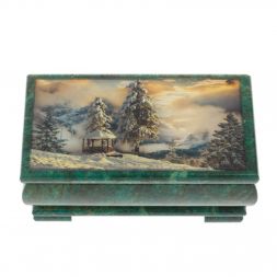 Шкатулка &amp;quot;Зима. Беседка&amp;quot; из змеевика 16х8х7,5 см