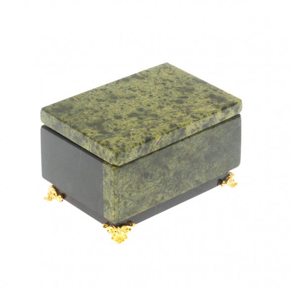 Шкатулка из светлого и темного змеевика 10х6,5х6 см 128918