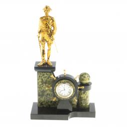 Каминные часы из бронзы "Петр 1 Великий" камень змеевик