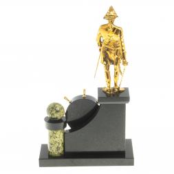 Каминные часы из бронзы "Петр 1 Великий" камень змеевик