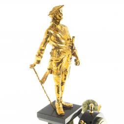 Каминные часы из бронзы "Петр 1 Великий" камень змеевик