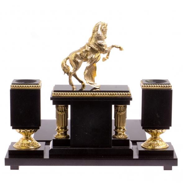 Письменный прибор &amp;quot;Конь на дыбах&amp;quot; камень малахит 125078