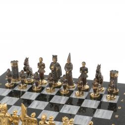 Шахматы подарочные из бронзы "Камелот" мрамор змеевик 40х40 см