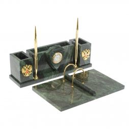 Настольный набор &amp;quot;Щит&amp;quot; из шабровского змеевика