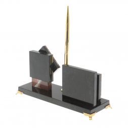 Настольная визитница с часами из камня креноид