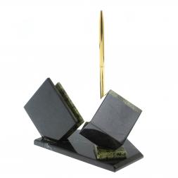 Визитница "Куб" с часами камень змеевик