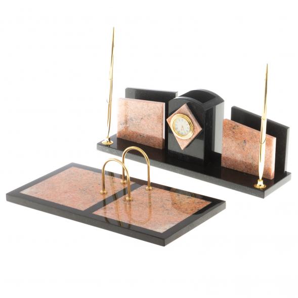 Письменный набор &amp;quot;Элегант&amp;quot; из розового мрамора с часами 124502