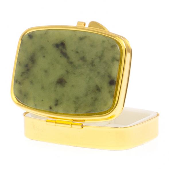 Таблетница на 2 отделения камень нефрит цвет золото 125621