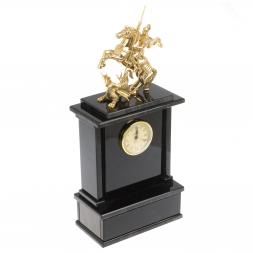 Настольные часы "Георгий Побеносец"из черного обсидиана