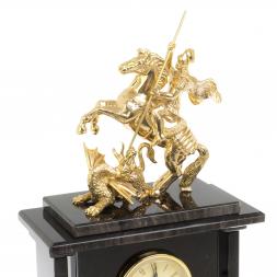 Настольные часы "Георгий Побеносец"из черного обсидиана