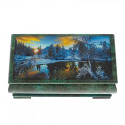 Шкатулка &amp;quot;Зимний рассвет&amp;quot; из змеевика 16х8х7,5 см