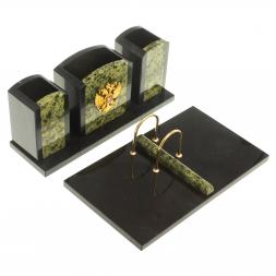 Настольный набор из змеевика &amp;quot;Канцелярский&amp;quot; с гербом РФ