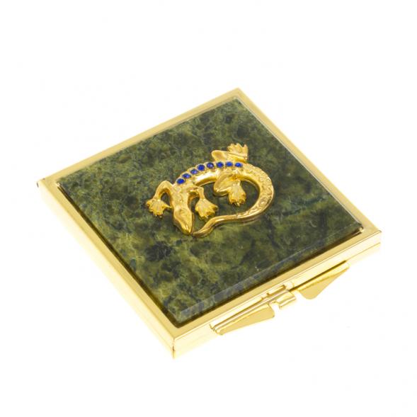 Зеркальце квадратное из змеевика круглая ящерица цвет золото 124189