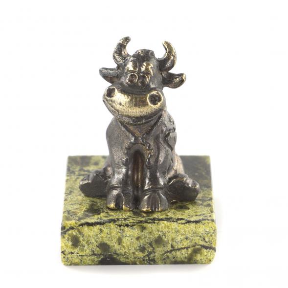 Сувенир &amp;quot;Бычок с подковой&amp;quot; бронза змеевик 116166