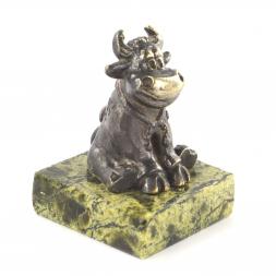 Сувенир &amp;quot;Бычок с подковой&amp;quot; бронза змеевик