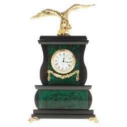 Декоративные часы из малахита "Орел на камне" бронза