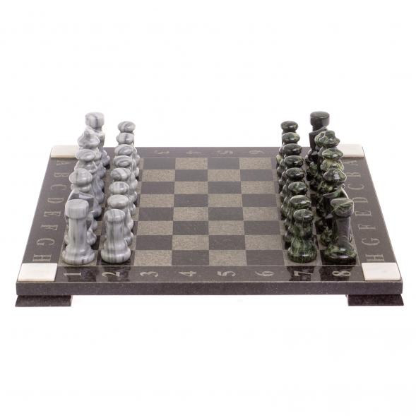 Шахматы с гравировкой &amp;quot;Турнирные&amp;quot; доска 36х36 змеевик серый мрамор 126141