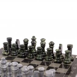 Шахматы с гравировкой &amp;quot;Турнирные&amp;quot; доска 36х36 змеевик серый мрамор
