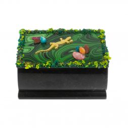 Шкатулка с иллюстрацией под малахит &amp;quot;Ящерица и самоцветы&amp;quot; змеевик 10х6,5х6 см